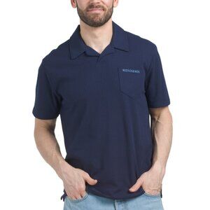 SCOTCH & SODA Maritime Blue Ribbed Johnny Collar Pocket Polo
